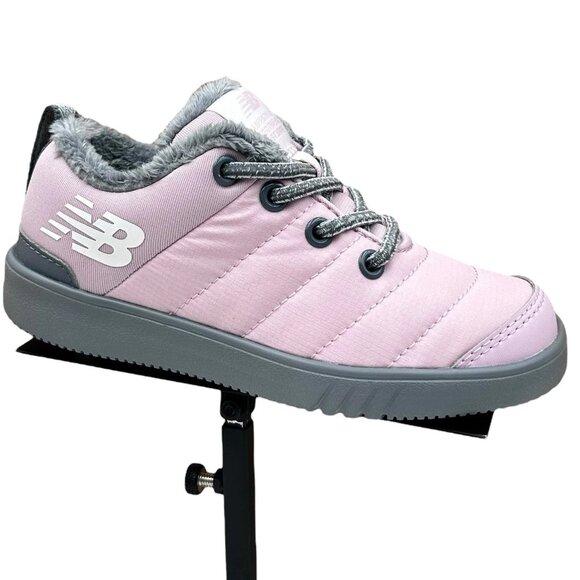 New Balance Little Girls Faux Fur Winter Sneaker Size 11 Light Pink Gray Wide - Picture 1 of 16